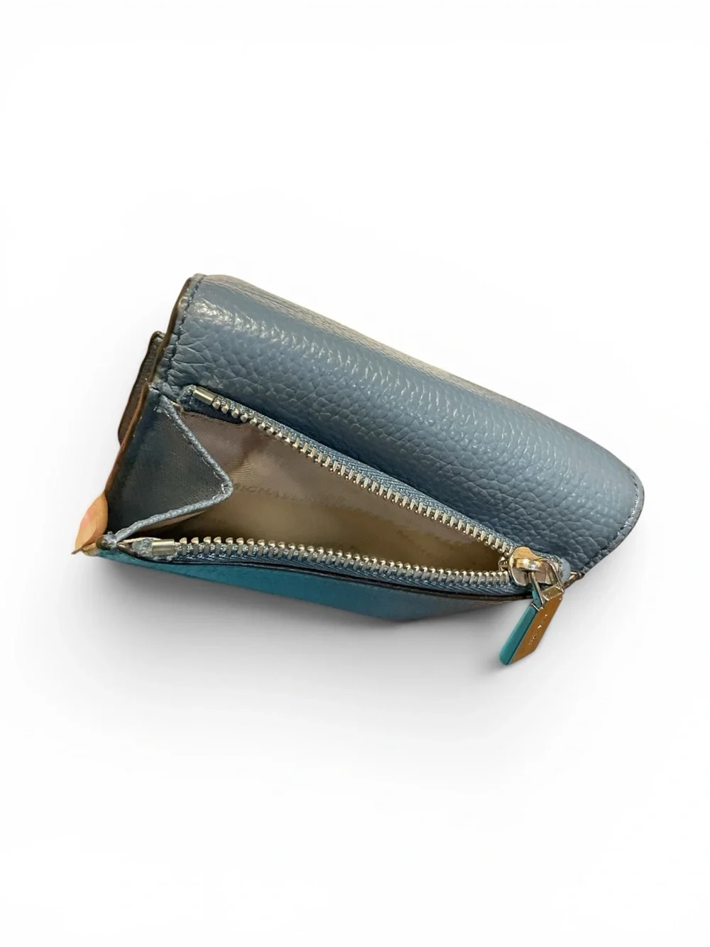 Michael Kors Blue-Grayish Pebbled Leather Compact Wallet with Gold Logo Unisex